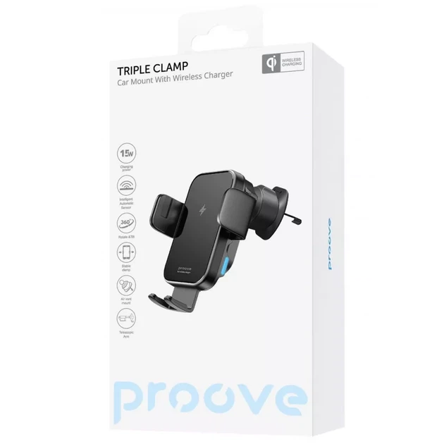 Автомобильный держатель с беспроводным ЗП Proove Triple Clamp 15W black - изображение 4