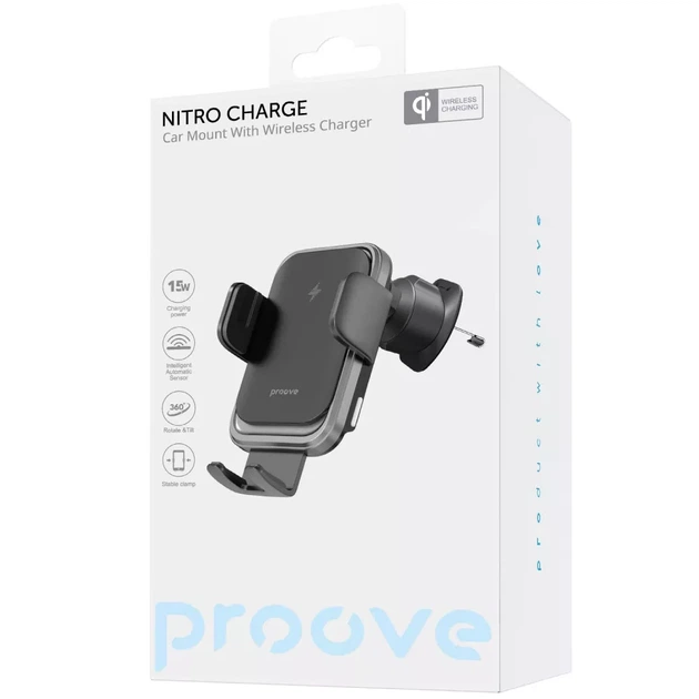Автомобільний тримач з Бездротовим ЗП Proove Nitro Charge 15W dark gray - зображення 8
