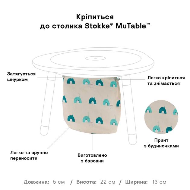 Контейнер бавовняний для іграшок Stokke MuTable, колір бірюзовий (581905) - зображення 3
