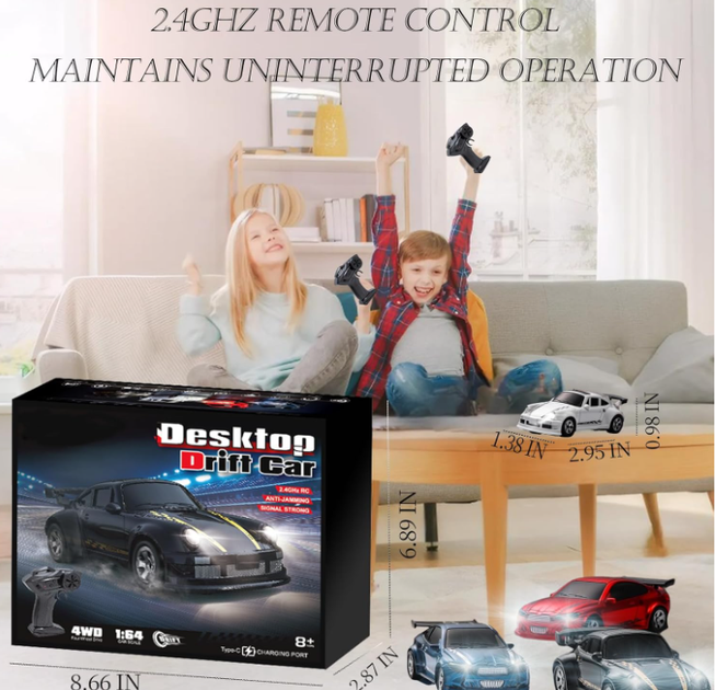 Мини RC Drift Car 1:64 — радиоуправляемая дрифт машинка 4WD, 2.4GHz, скоростная микро модель с подсветкой - Фото 3 Мини RC Drift Car 1:64 — радиоуправляемая дрифт машинка 4WD, 2.4GHz, скоростная микро модель с подсветкой - изображение 3