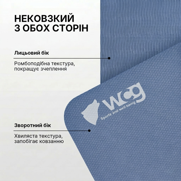 Коврик для йоги складной WCG 183×61×6 мм TPE, двусторонний нескользящий, для фитнеса и путешествий, синий - изображение 3
