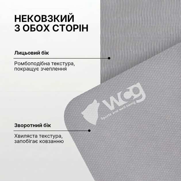 Коврик для йоги складной WCG 183×61×6 мм TPE, двусторонний нескользящий, для фитнеса и путешествий, серый - изображение 3