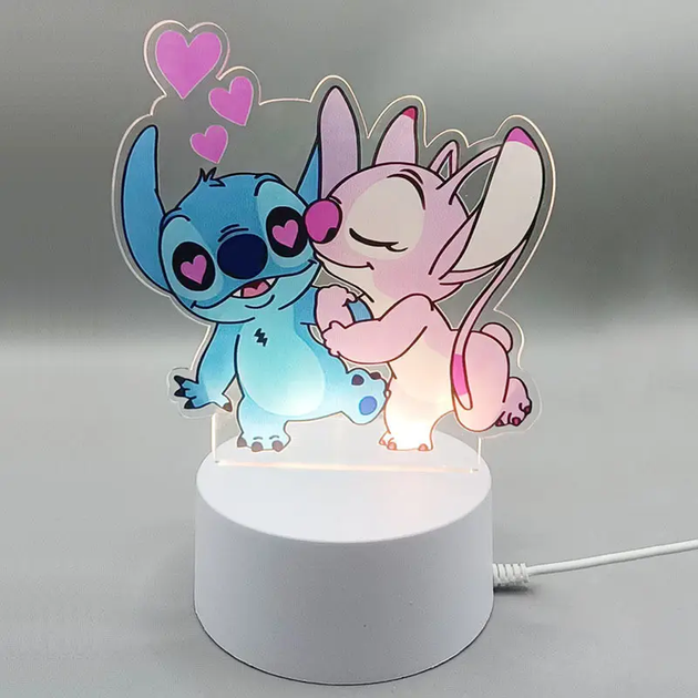 Светильник лампа ночник 3D светодиодный настольный детский с питанием от USB для детей малышей девочек (482988-Prob) Стич и Ангел - изображение 5