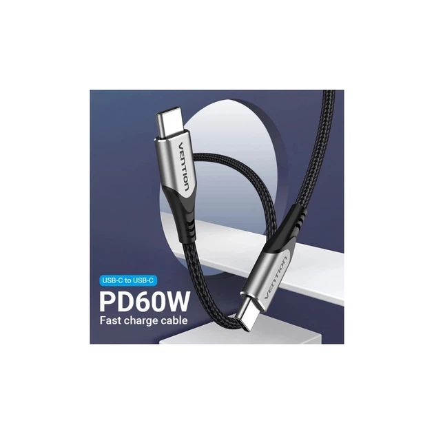 Дата кабель USB-C to USB-C 2.0m aluminum gray Vention (TADHH) - зображення 3