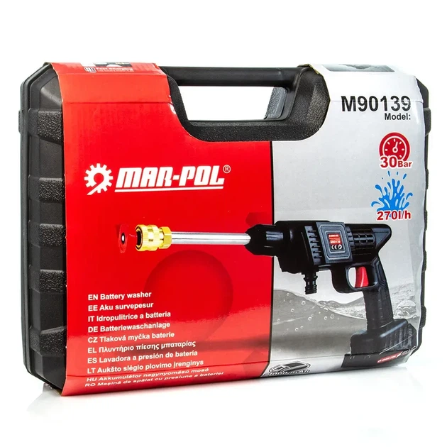 Портативная аккумуляторная мойка высокого давления Mar-Pol M90139 Беспроводная, 21V, 30 бар - Фото 10 Портативная аккумуляторная мойка высокого давления Mar-Pol M90139 Беспроводная, 21V, 30 бар - изображение 10