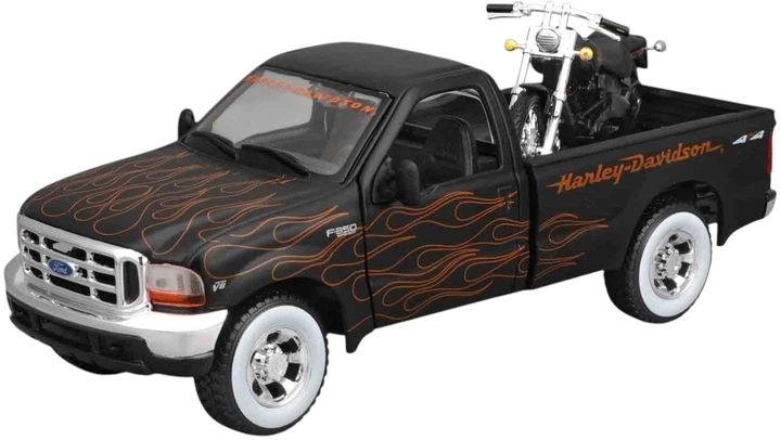 Набір моделей Maisto Ford F-350 Super Duty Pickup 1999 і мотоцикл Harley Davidson FXSTB Night Train 2002 1:24 Чорний MST32181 (090159321811) - зображення 5