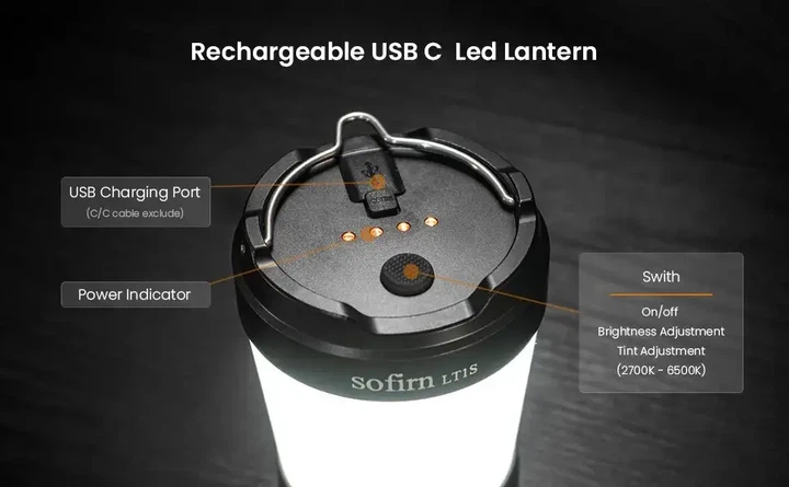 Кемпинговый фонарь Sofirn LT1S с красным светом, USB Type-C, 500lm, IPX8, 21700, Power Bank - Фото 6 Кемпинговый фонарь Sofirn LT1S с красным светом, USB Type-C, 500lm, IPX8, 21700, Power Bank - изображение 6
