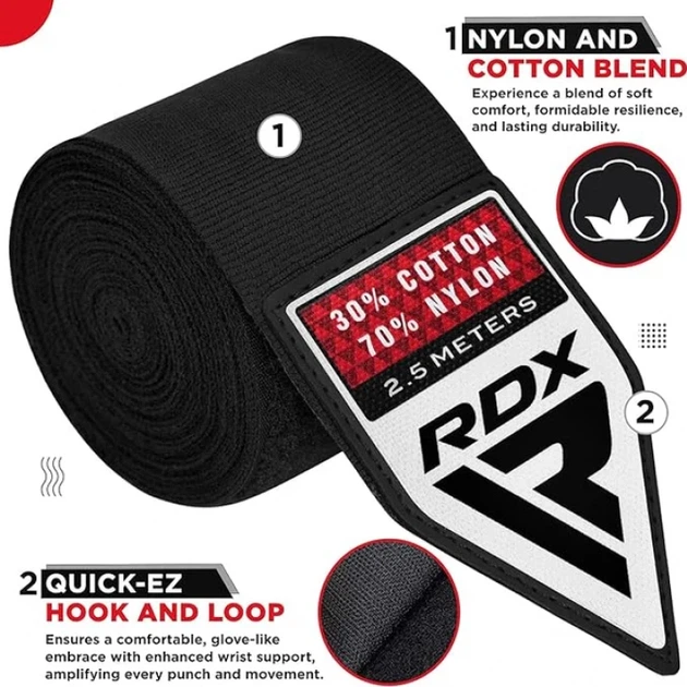 Бинти RDX RB New Professional Boxing Hand Wraps Чорний MISC (HWC-B+) - изображение 2