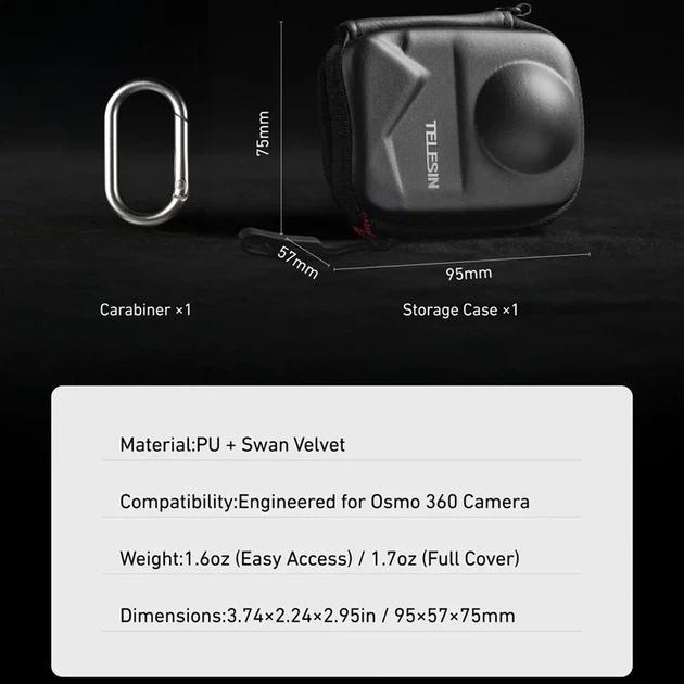 Защитный кейс чехол TELESIN S6-PRC-22-TDJ для экшн камер DJI Osmo 360 с отверстием под штатив - Фото 3 Защитный кейс чехол TELESIN S6-PRC-22-TDJ для экшн камер DJI Osmo 360 с отверстием под штатив - изображение 3
