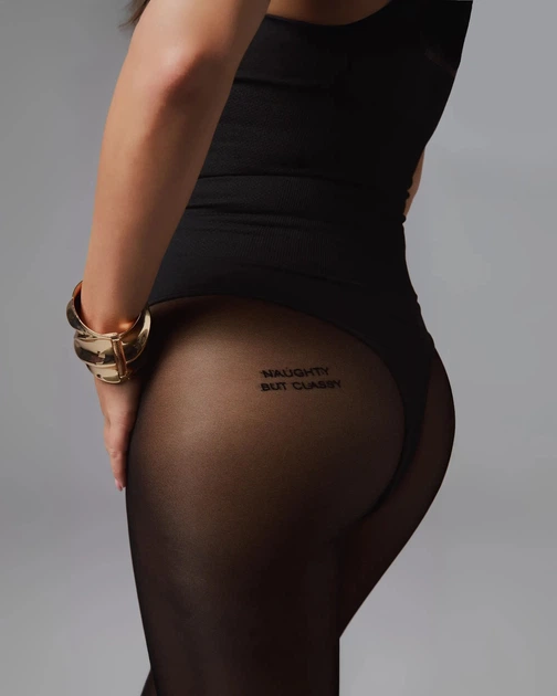 Колготки Obsessive PATRISE CLASSY TIGHTS с надписью "NAUGHTY BUT CLASSY" Черные S/M - изображение 3