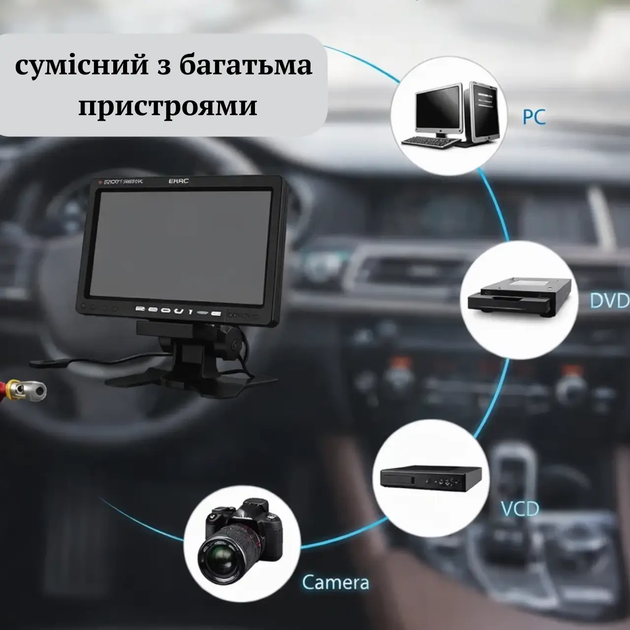Автомобильный монитор 7" для камеры заднего вида цветной TFT LCD HD 1024х600, AV, VGA, HDMI поддержка 2 камер (4884TFT) - изображение 2