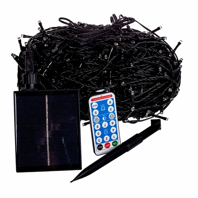 Гірлянда вулична 100м 1000 LED із сонячною батареєю чорний провід для декору мультиколор - Фото 1 Гірлянда вулична 100м 1000 LED із сонячною батареєю чорний провід для декору мультиколор - зображення 1