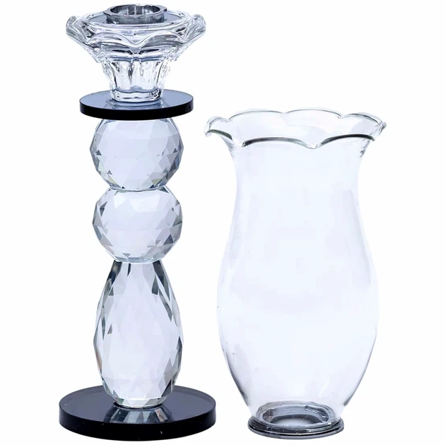 Подсвечник стеклянный 32см прозрачный для декора дома и романтической атмосферы на ножке - Фото 3 Подсвечник стеклянный 32см прозрачный для декора дома и романтической атмосферы на ножке - изображение 3