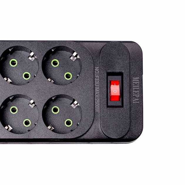 Мережевий фільтр подовжувач 5 м 6 розеток 4 USB 2 Type-C 2500 Вт чорний термостійкий ABS-пластик - Фото 4 Мережевий фільтр подовжувач 5 м 6 розеток 4 USB 2 Type-C 2500 Вт чорний термостійкий ABS-пластик - зображення 4