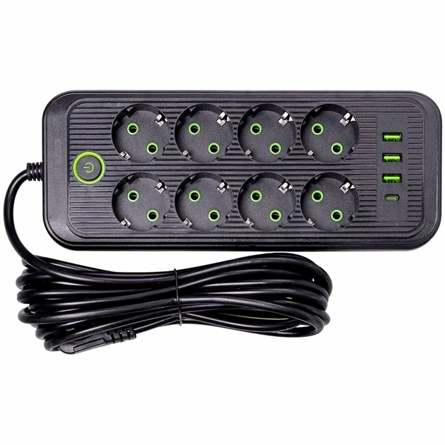 Сетевой фильтр удлинитель 8 розеток 3 USB 1 Type-C 2500 Вт 4.8 м белый F20U - Фото 1 Сетевой фильтр удлинитель 8 розеток 3 USB 1 Type-C 2500 Вт 4.8 м белый F20U - изображение 1