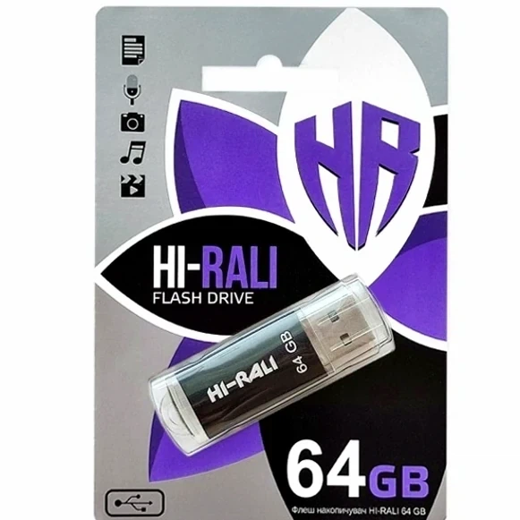 Флешка USB 2.0 64GB черный пластик для хранения данных Hi-Rali Rocket - Фото 2 Флешка USB 2.0 64GB черный пластик для хранения данных Hi-Rali Rocket - изображение 2