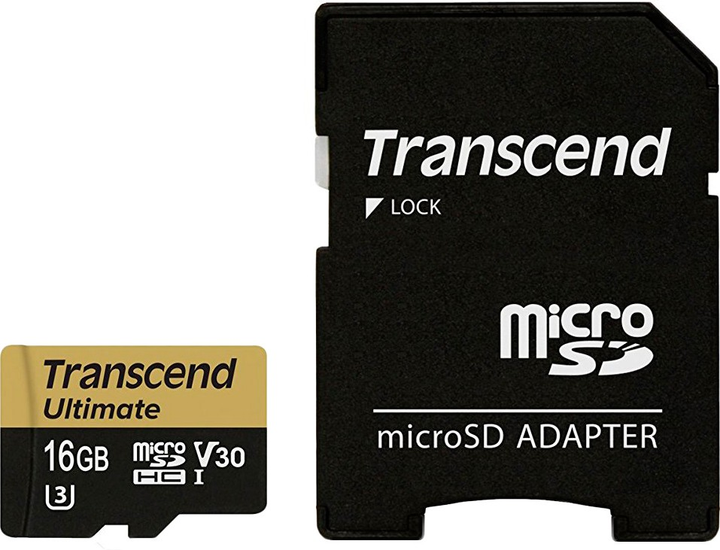 Карта памяти micro SDHC 16Gb Transcend UHSI U3 MLC (TS16GUSDU3M) + SD