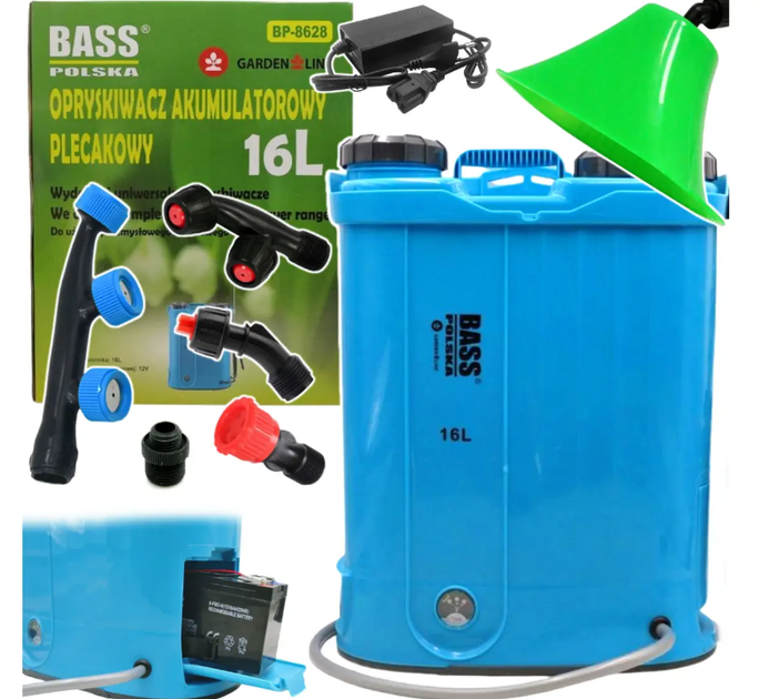 Обприскувач садовий акумуляторний Bass Polska 8628 ранцевий електричний розпилювач для саду та городу на 16 л - Фото 3 Обприскувач садовий акумуляторний Bass Polska 8628 ранцевий електричний розпилювач для саду та городу на 16 л - зображення 3