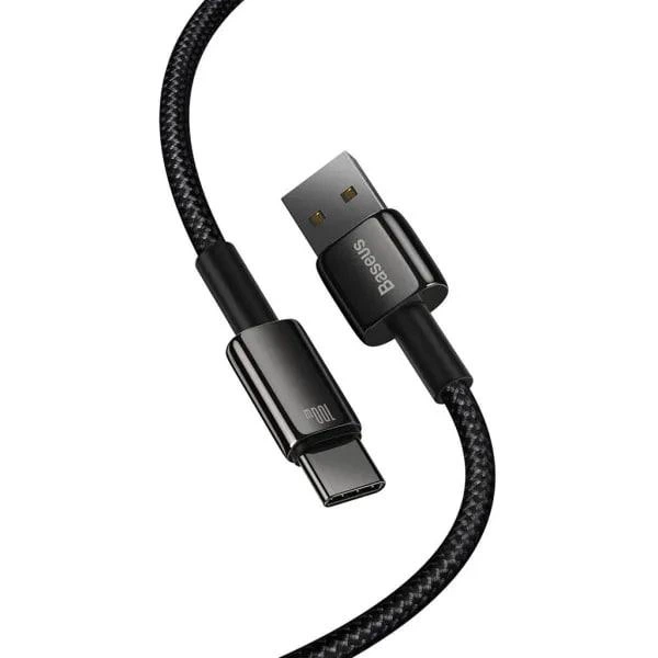 Кабель Baseus USB to Type‑C (CAWJ000001), 100W, 1 м, PD, QC, 480 Мбіт/с, передача даних / зарядка, підвищеної міцності, чорний - зображення 7