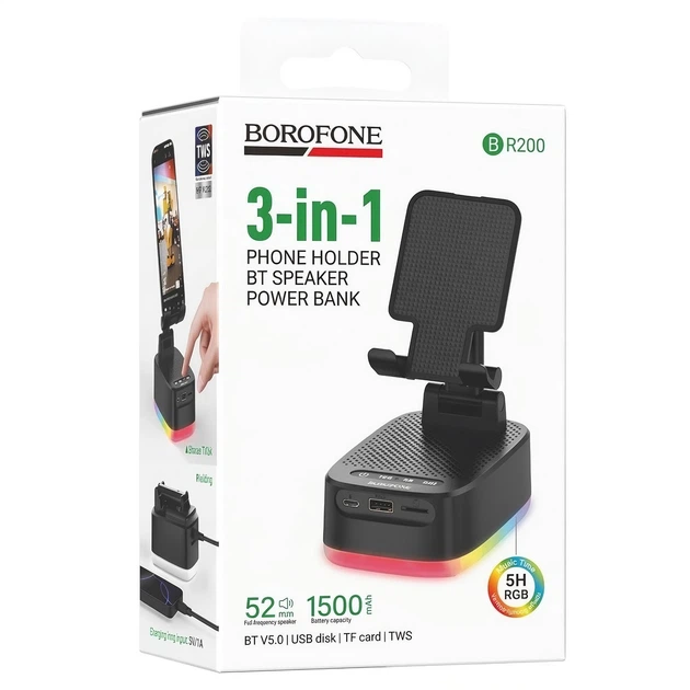 Bluetooth-колонка Borofone BR200 с Power Bank 1500 mAh и держателем, портативная, беспроводная - изображение 2