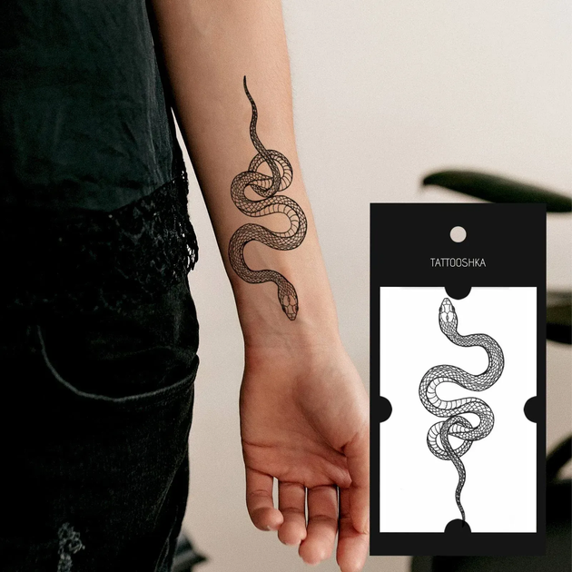 Тату временное Змея Tattooshka L-5 10 см Черный shop (5805800012759) - изображение 2