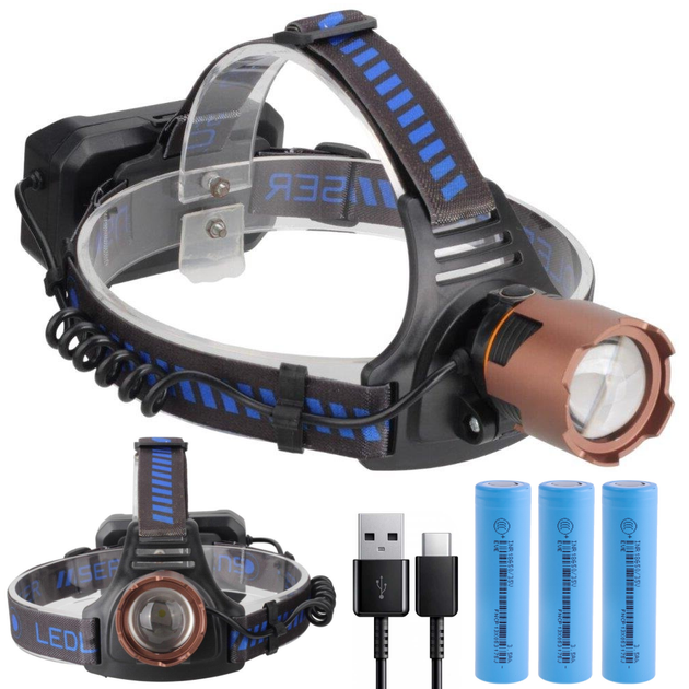 Ліхтар налобний акумуляторний з ZOOM USB + 3x18650 A50-TG ( см11770 ) - Фото 1 Ліхтар налобний акумуляторний з ZOOM USB + 3x18650 A50-TG ( см11770 ) - зображення 1