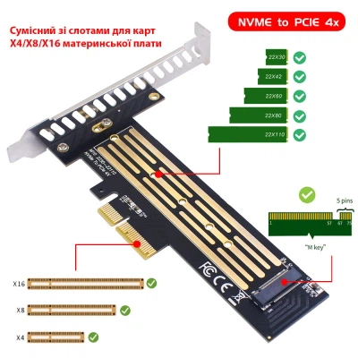 Контролер Dynamode M.2 SSD NVMe M-Key to PCI-E 3.0 x4/ x8/ x16, full profile br (PCI-Ex4- M.2 M-key) - зображення 6