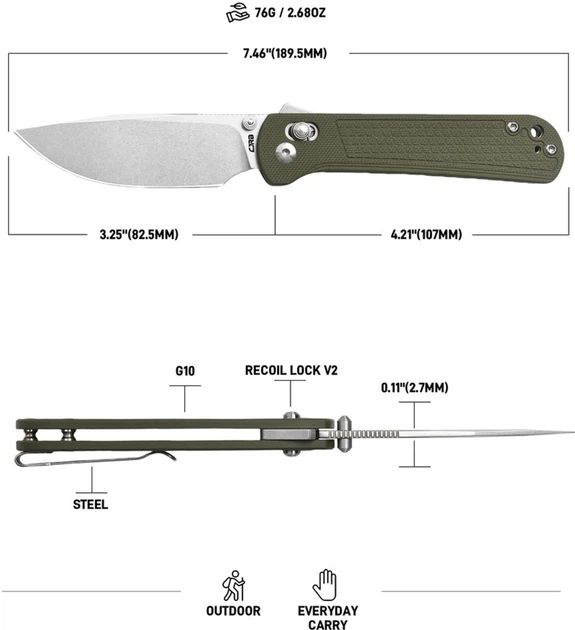 Нож раскладной CJRB Pyrite J1960-GN Nitro-V button lock Зеленый G10 EDC (27980498) - Фото 4 Нож раскладной CJRB Pyrite J1960-GN Nitro-V button lock Зеленый G10 EDC (27980498) - изображение 4