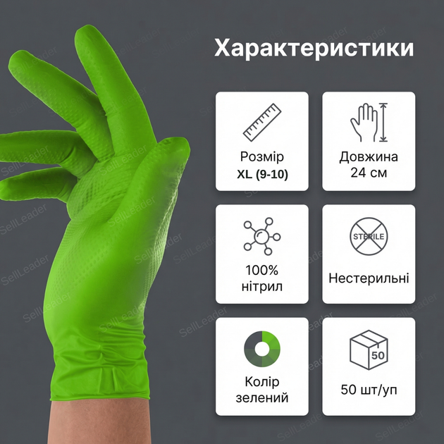 Нитриловые перчатки XL размер 9-10 без пудры и латекса одноразовые для химикатов автосервиса защитные 50 шт - изображение 3