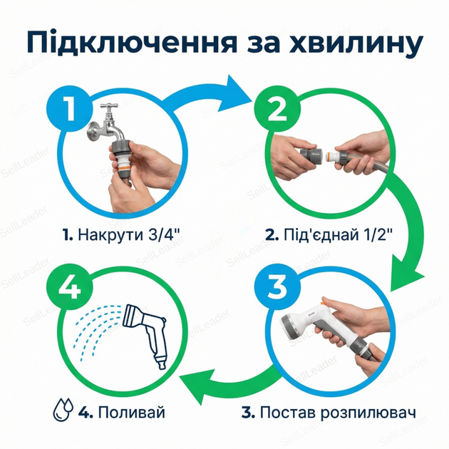 Металлическая тележка со шлангом 1/2" 50 м и аксессуарами для полива газона с пистолетом намотчик стальной 8 бар - Фото 8 Металлическая тележка со шлангом 1/2" 50 м и аксессуарами для полива газона с пистолетом намотчик стальной 8 бар - изображение 8