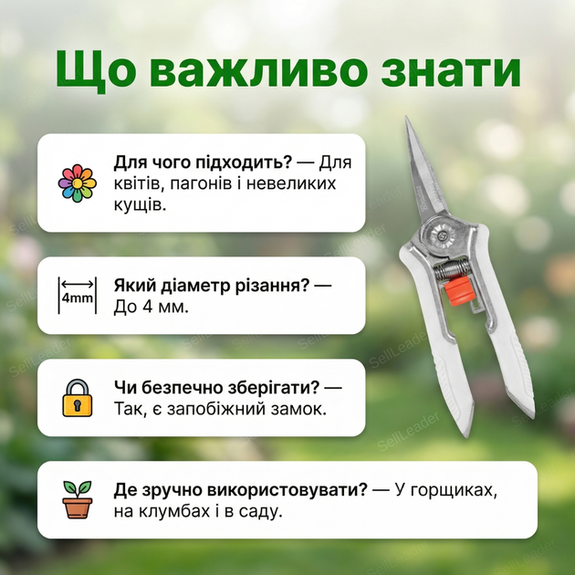 Секатор прямой Bradas садовый нержавеющая сталь с обводным лезвием для цветов побегов ручной 4 мм срез - Фото 4 Секатор прямой Bradas садовый нержавеющая сталь с обводным лезвием для цветов побегов ручной 4 мм срез - изображение 4