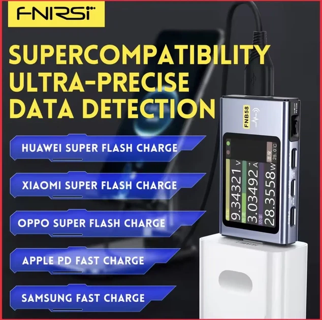 USB тестер FNIRSI FNB58 з Bluetooth, вимірювач напруги, струму та потужності, PD QC - изображение 9
