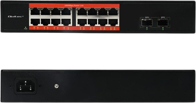 Przelacznik sieciowy Qoltec SWITCH Gigabit Ethernet 16 x RJ45 / 2 x SFP 1000 Mbps (5901878523644) - obraz 3