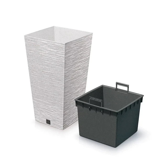 Горшок для цветов пластиковый Prosperplast Фуру квадрат ECO WOOD 20*38см 11.4л белый DFSH200W-S449W - изображение 2