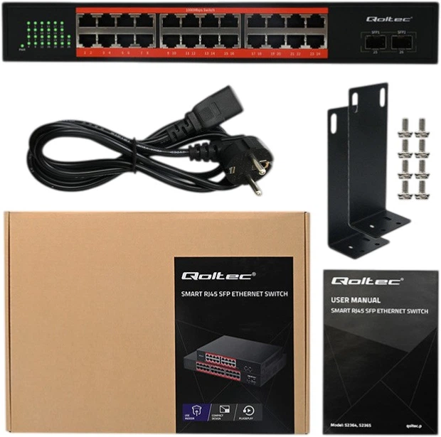 Комутатор Qoltec SWITCH Gigabit Ethernet 24 x RJ45 / 2 x SFP 1000 Mbps (5901878523651) - зображення 7