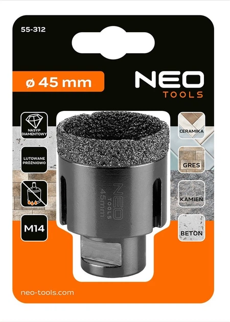 Діамантовий свердло NEO Tools 45 мм x M14 55-312 (5906692003457) - зображення 2