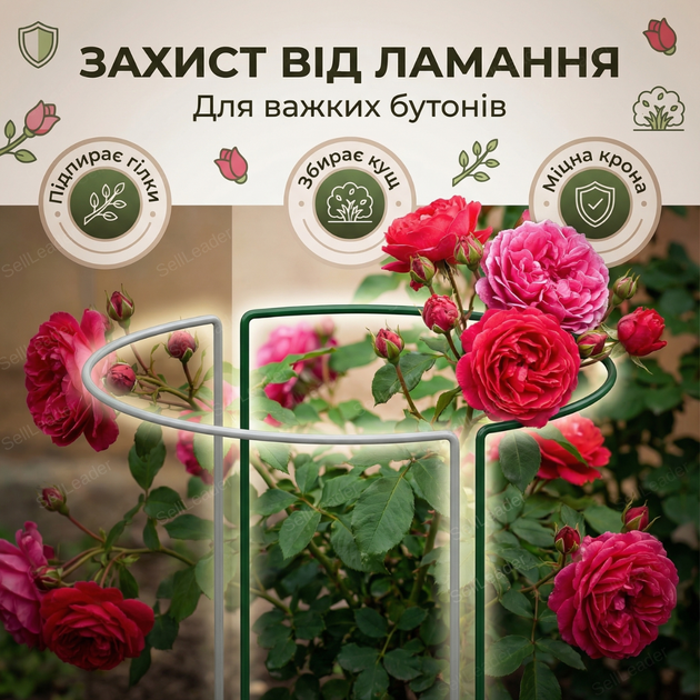 Кольцевая опора 1/2 круга 55см Ø40см для поддержки растений пионов цветов стальная подпора пвх покрытие садовая - изображение 7