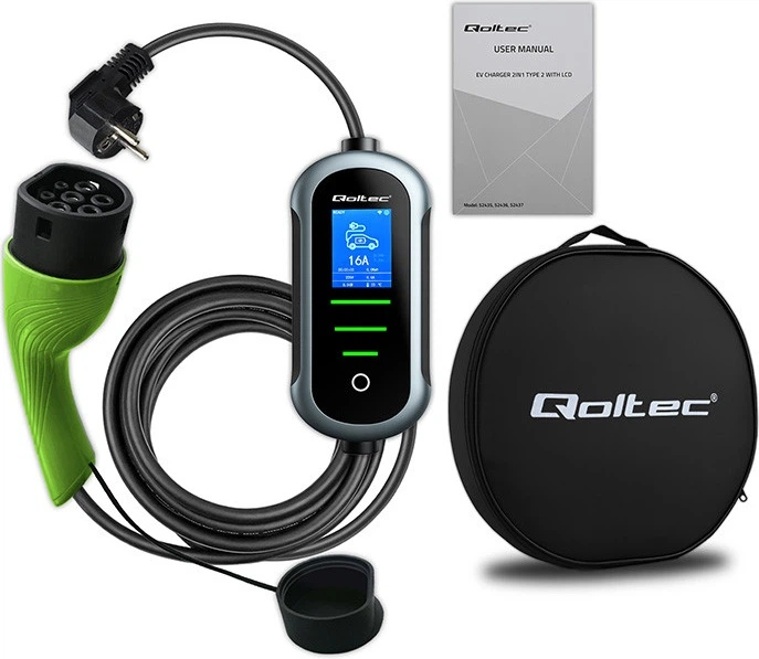 Мобільний зарядний пристрій для електромобіля Qoltec EV з регулюванням 2 в 1 Type 2 3.5 кВт 5 м (5901878524351) - зображення 4