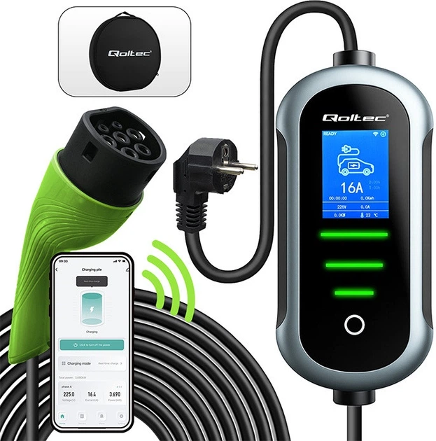 Мобільний зарядний пристрій для електромобіля Qoltec EV з регулюванням 2 в 1 Type 2 3.5 кВт 5 м (5901878524351) - зображення 5