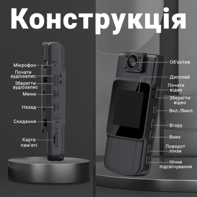 Нагрудная боди-камера с дисплеем 1,54 дюйма - изображение 2