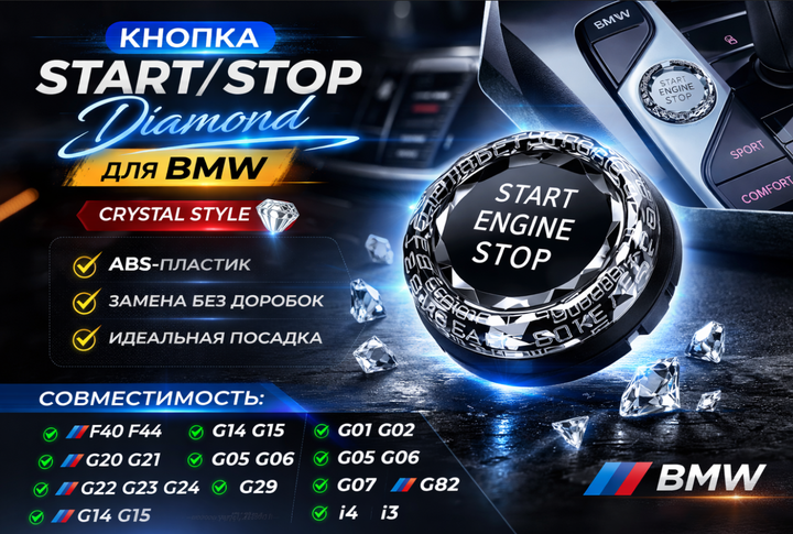 Кнопка START/STOP Diamond (Crystal Style) для BMW F40 F44 G20 G22 G14 G05 G06 G29 - Фото 1 Кнопка START/STOP Diamond (Crystal Style) для BMW F40 F44 G20 G22 G14 G05 G06 G29 - зображення 1