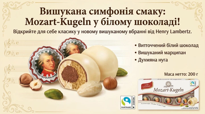 ハマヌーン　1本 Конфеты в белом шоколаде Mozart Kugeln от Henry Lambertz 200 гр