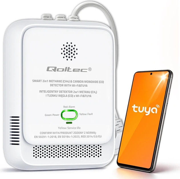 Датчик витоку природного газу та чадного газу Qoltec Wi-Fi 85 дБ LED (5901878526546) - зображення 3