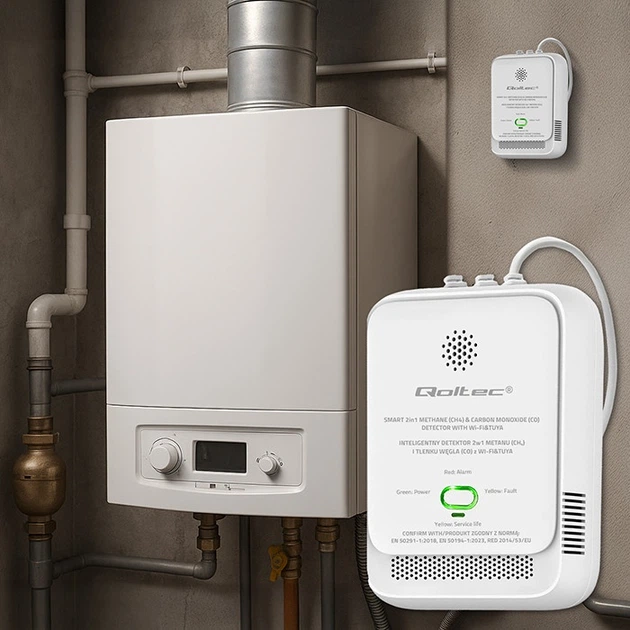 Датчик витоку природного газу та чадного газу Qoltec Wi-Fi 85 дБ LED (5901878526546) - зображення 12