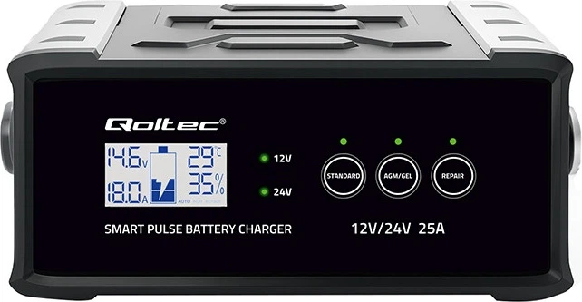 Inteligentna mikroprocesorowa ładowarka Qoltec do akumulatora AGM/GEL/SLA LCD 12-24 V 25 A (5901878525143) - Zdjęcie 1 Inteligentna mikroprocesorowa ładowarka Qoltec do akumulatora AGM/GEL/SLA LCD 12-24 V 25 A (5901878525143) - obraz 1