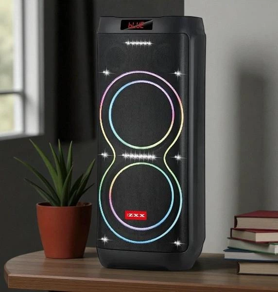 Велика портативна музична Bluetooth колонка, 100 Вт, акумуляторна з двома мікрофонами та пультом, Чорний (O655) - Фото 2 Велика портативна музична Bluetooth колонка, 100 Вт, акумуляторна з двома мікрофонами та пультом, Чорний (O655) - зображення 2