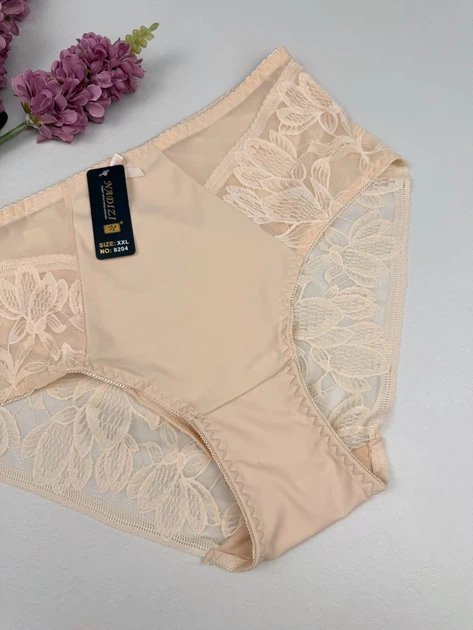 Слипы с цветочным кружевом 8204, 4XL (ОБ 126-133), Бежевый - изображение 3