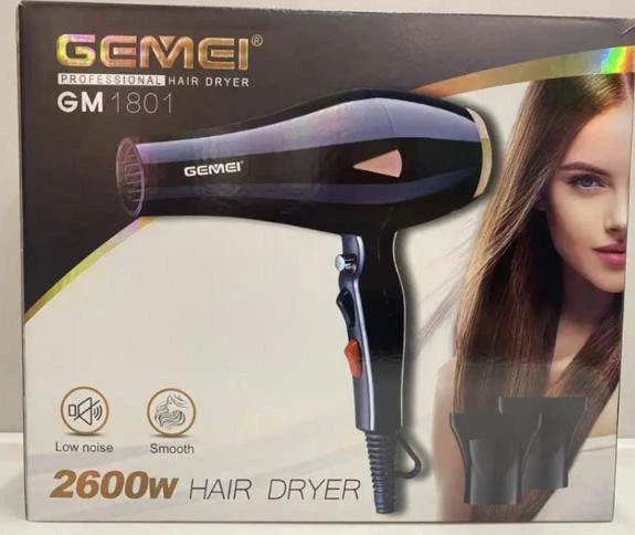 Бытовой фен Gemei 2600 Вт, для быстрой сушки и стильных укладок волос, Черный (ІО8І) - изображение 2