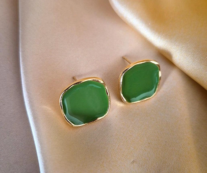 Сережки делікатні Прямокутники jewelry Зелені - зображення 4