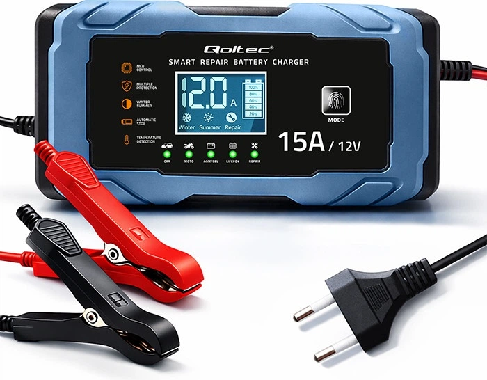 Inteligentna mikroprocesorowa ładowarka Qoltec do akumulatora AGM/GEL/LiFePO4 12 V 15 A (5901878526669) - Zdjęcie 3 Inteligentna mikroprocesorowa ładowarka Qoltec do akumulatora AGM/GEL/LiFePO4 12 V 15 A (5901878526669) - obraz 3